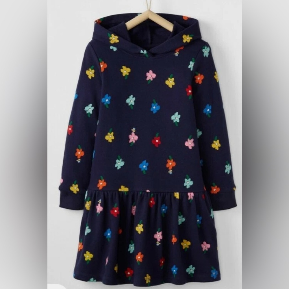 HANNA ANDERSSON Blossom Hoodie Dress French Terry Floral Sweatshirt 100cm/4Y‎